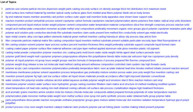 Topic 25: product process cross resin weight invention catalyst material claim products polymer pat set linking plastic number making linked present polyester